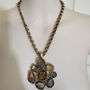 Chico's Gold Tone Faceted Rhinestones Medallion Pendant Statement Necklace